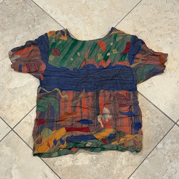 Vintage Karen Kane 2 Piece Set Women 4 Multicolor Shirt Shorts Art Rayon 90s USA - Picture 2 of 13